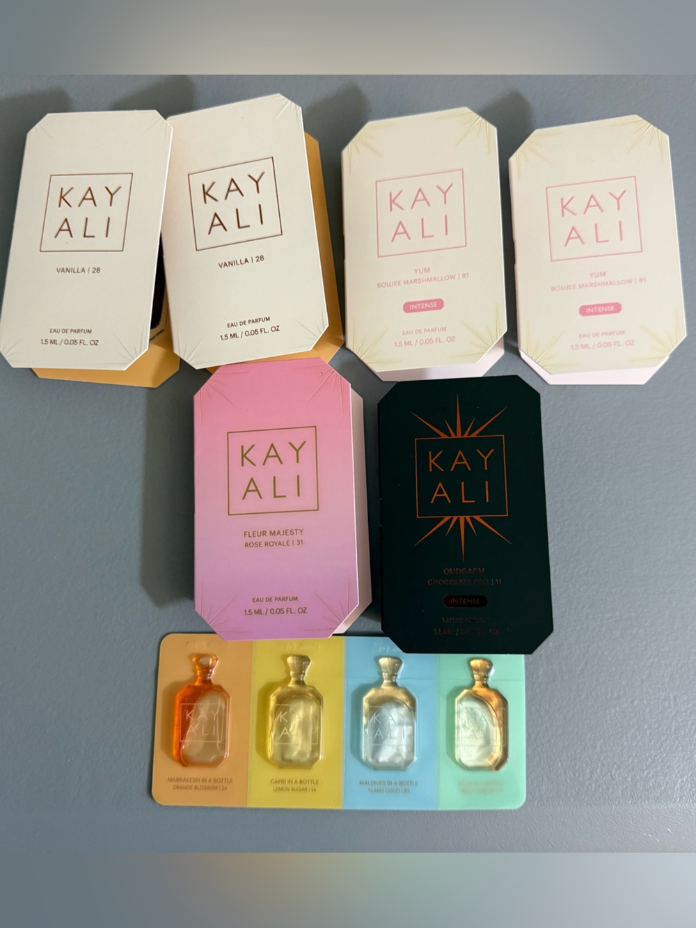 Kayali Vacay in a Bottle Splash Sample Strip 4 x 0.02 Fl Oz SHARABLE BLISTER PAK